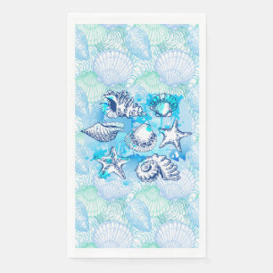 Serviette En Papier Coquillages En Bleu