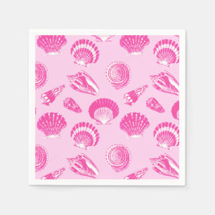 Serviette En Papier Coquillages - rose fuchsia et blanc