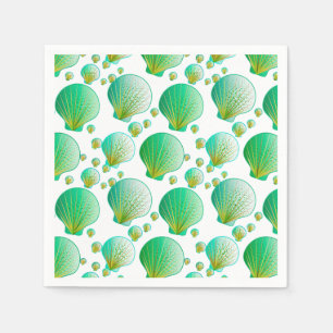 Serviette En Papier Coquillages verts de mer sur blanc