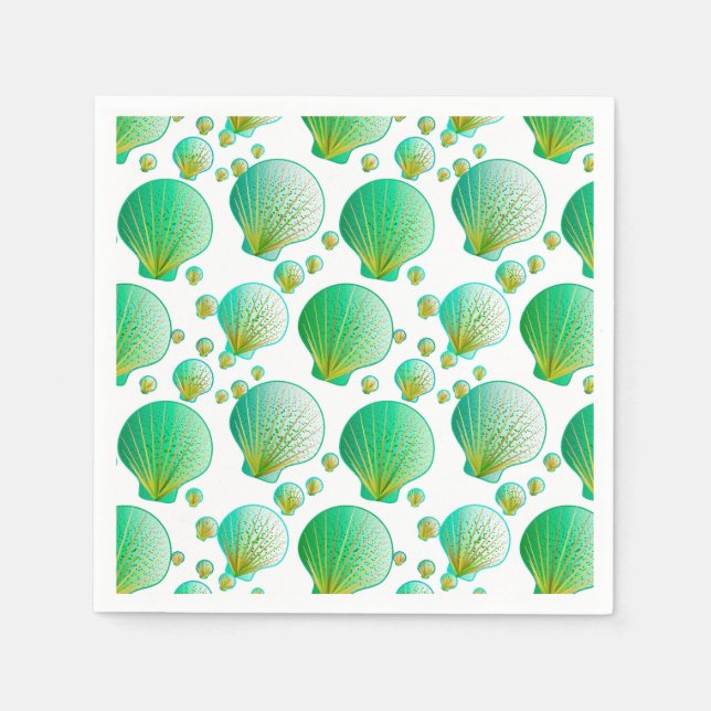 Serviette En Papier Coquillages verts de mer sur blanc (Devant)