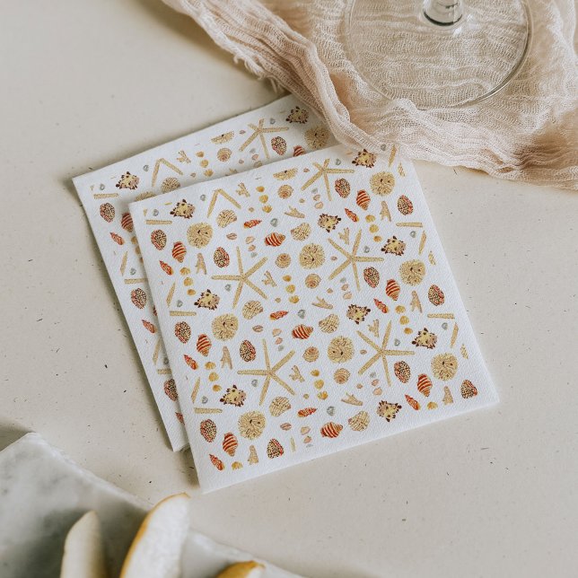 Serviette En Papier Coquille aquarelle (Watercolor seashells paper party napkins.)