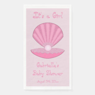 Serviette En Papier Coquille d'huîtres pour fille rose et Baby shower 