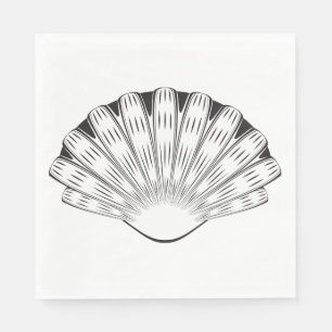 Serviette En Papier Coquille Saint-Jacques Coquillage Minimaliste Noir