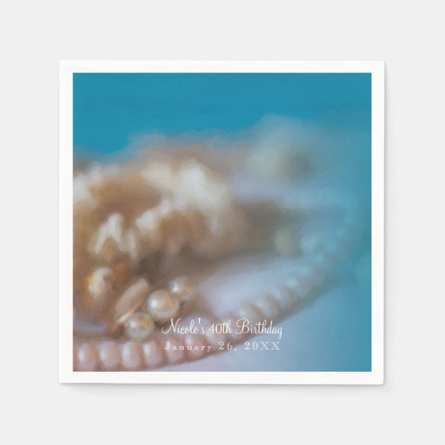 Serviette En Papier Coquilles & Perles Élégant Mariage Bijoux Plage (Devant)