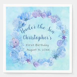 Serviette En Papier Corail Aquarelle Bleu Sous La Mer Premier Annivers