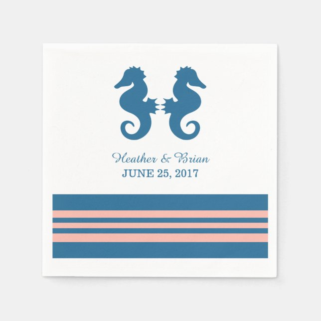 Serviette En Papier Corail Bleu Nautique Seahorse Papier (Devant)