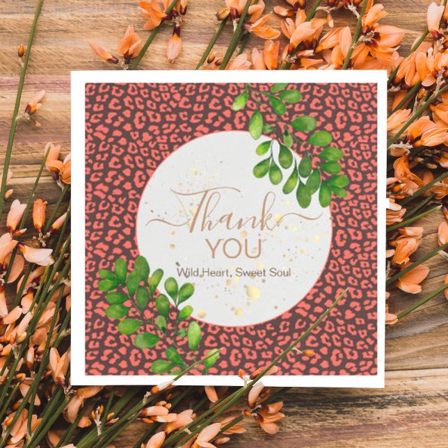 Serviette En Papier Corail Brun Imprimé Léopard Merci (Napkins)
