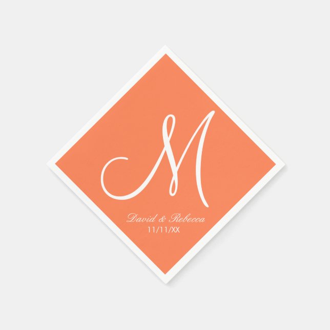 Serviette En Papier Corail élégant et Monogramme blanc (Coin)