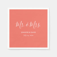 Corail personnalisé M. et Mme Mariage Napkins