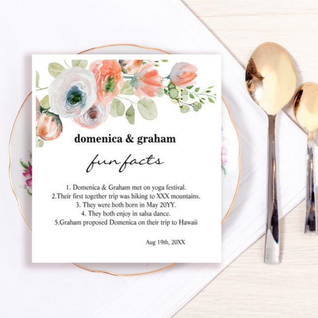 Serviette En Papier Corail rose romantique Flore Mariage Faits amusant (Créateur téléchargé)