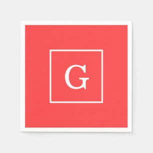 Serviette En Papier Corail rouge blanc encadré Monogramme initial