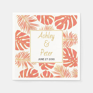 Serviette En Papier Corail tropical monstera palm feuille moderne mari