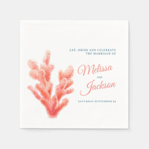 Serviette En Papier Corail vivant orange bleu aquarelle mariage person