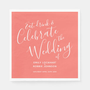 Serviette En Papier Corail vivant simple et serviettes mariages blanch