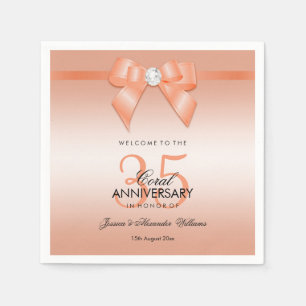 Serviette En Papier Coral Bow & Ribbon 35e anniversaire de Mariage