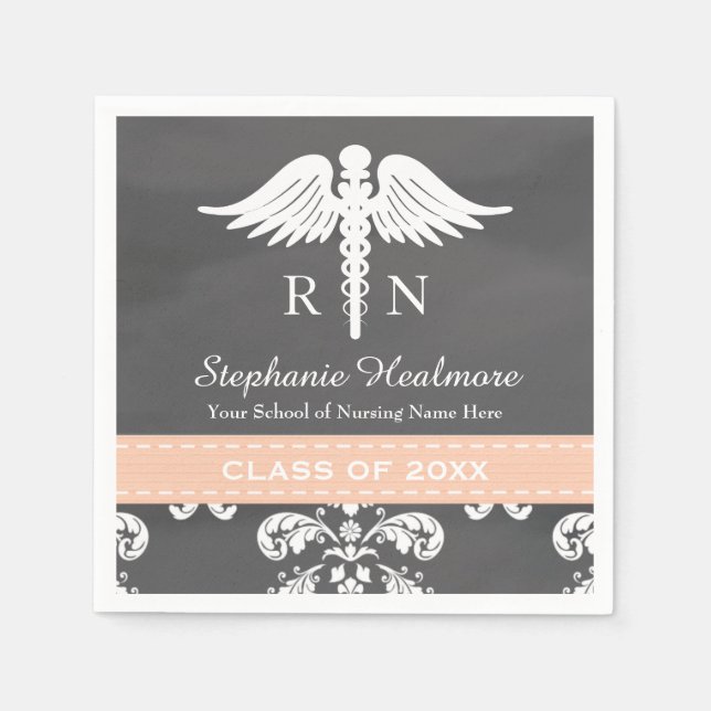 Serviette En Papier Coral Chalkboard Caduceus Nurse Graduation (Devant)