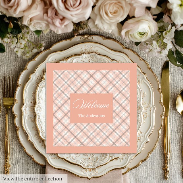Serviette En Papier Coral Grey Table Napkins Custom Name Chic Design (Coral Grey Table Napkins Custom Name Chic Design)
