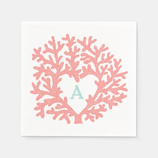 Serviette En Papier Coral Heart Aqua Beach Wedding Custom (Devant)