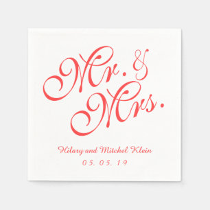 Serviette En Papier Coral Red M. et Mme Mariage Papier Napkins