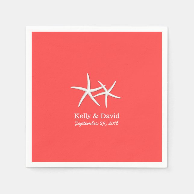 Serviette En Papier Coral Red Starfish Beach Mariage (Devant)