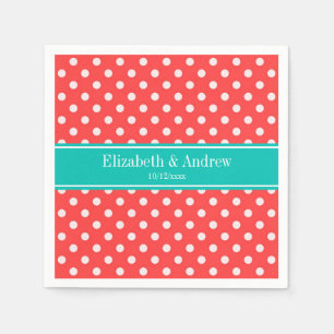 Serviette En Papier Coral Red, White Polka Dots