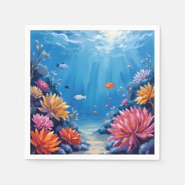 Serviette En Papier Coral Reef Under the Sea Ocean Painting (Devant)
