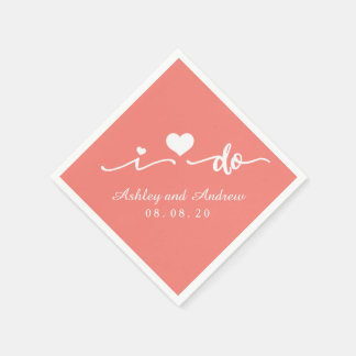 Serviette En Papier Coral rose et blanc I Do Papier Napkin