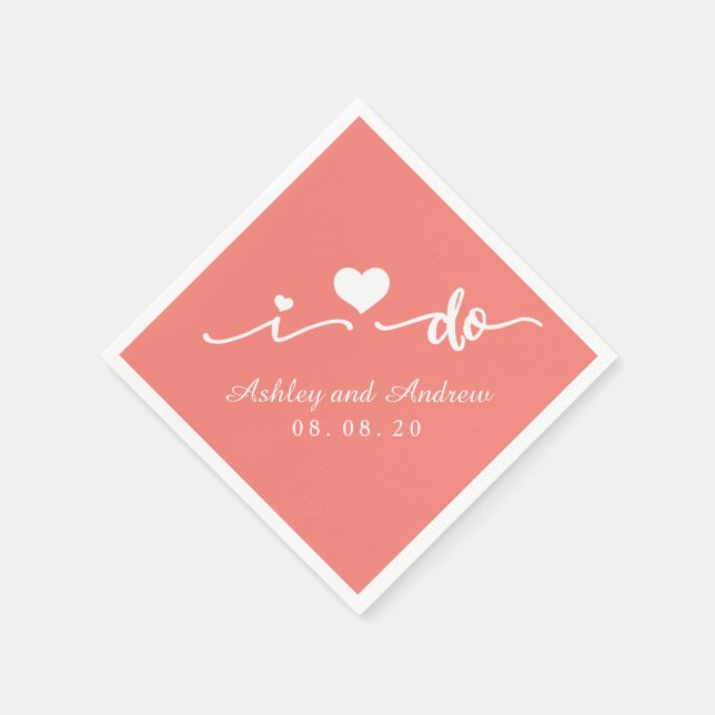 Serviette En Papier Coral rose et blanc I Do Papier Napkin (Coin)