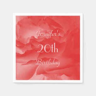 Serviette En Papier Coral Rose, Nom, 20e Anniversaire Papier de fête