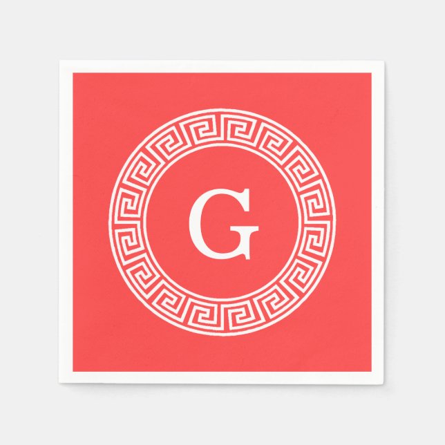 Serviette En Papier Coral Rouge Wht Grille grecque cadre de ligne de c (Devant)