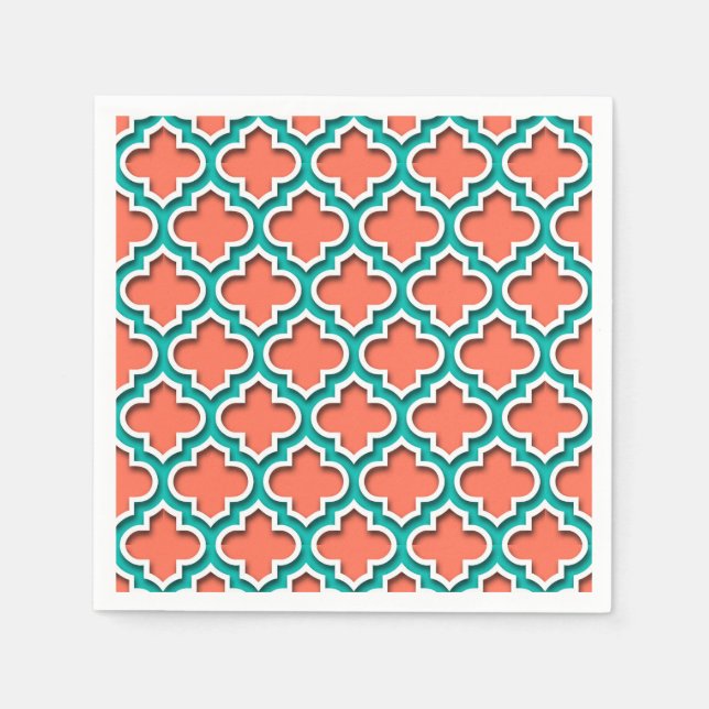 Serviette En Papier Coral Teal White Moroccan Quatrefoil #5DS (Devant)
