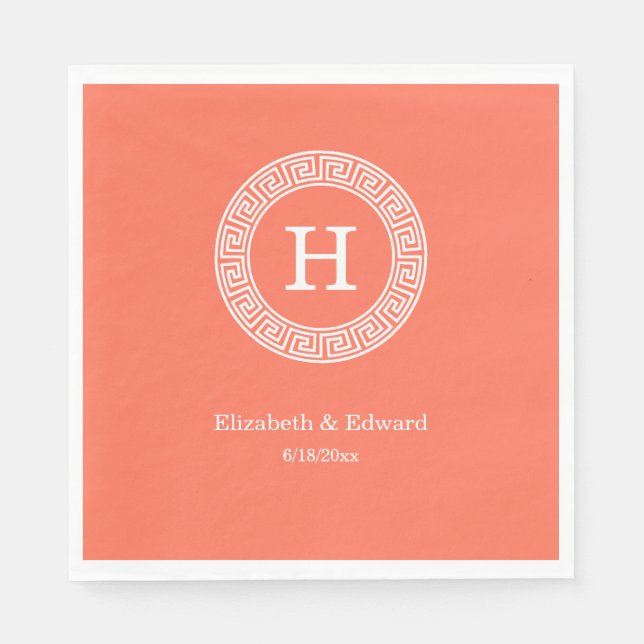 Serviette En Papier Coral Wht Grille Clé Grecque Cadre De Rand Initial (Devant)