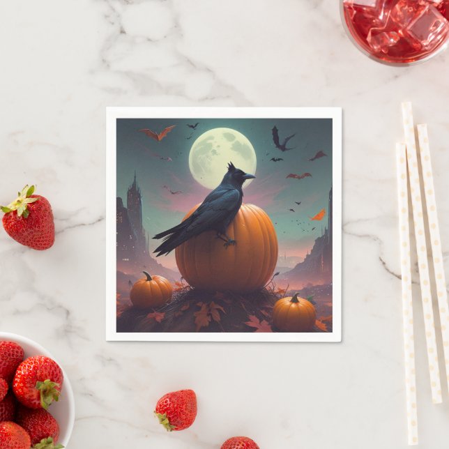 Serviette En Papier Corbeau d'Halloween (En situation)