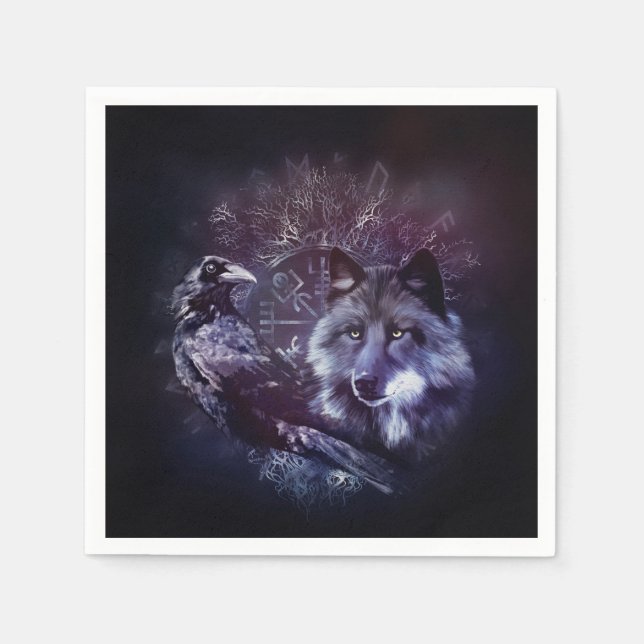 Serviette En Papier Corbeau et loup - Végétarien et Arbre de vie (Devant)