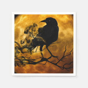 Serviette En Papier Corbeau moisson lune automne noir orange