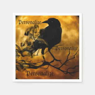 Serviette En Papier Corbeau moisson lune automne noir orange