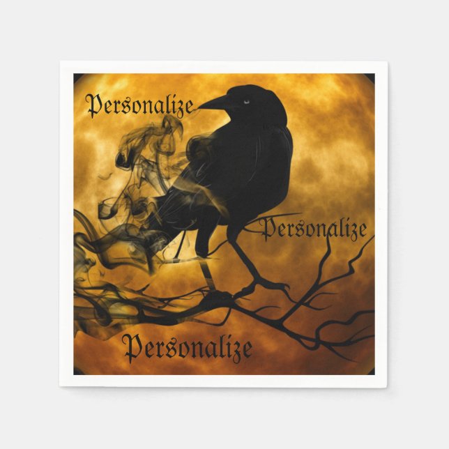 Serviette En Papier Corbeau moisson lune automne noir orange (Devant)