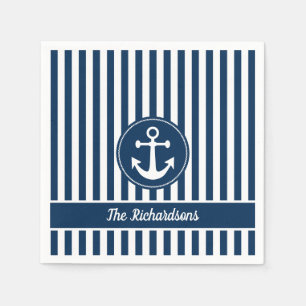 Serviette En Papier Corde d'ancre nautique rayures bleu marine personn