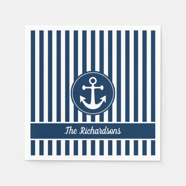 Serviette En Papier Corde d'Ancres nautiques Bleu de la marine (Devant)