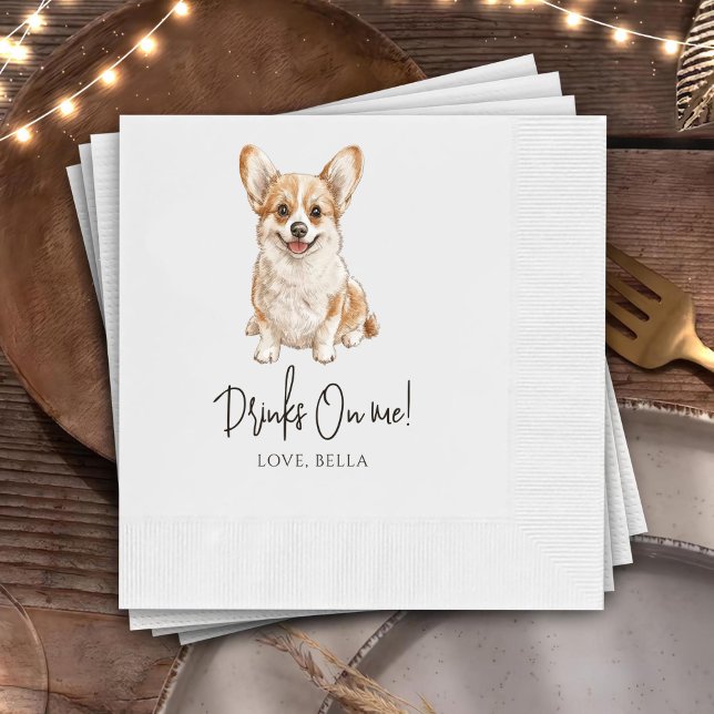 Serviette En Papier Corgi Art Personnalisé Cocktail Pet Mariage de ser (Créateur téléchargé)