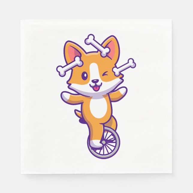 Serviette En Papier Corgi Chien Circus mignon avec os (Devant)