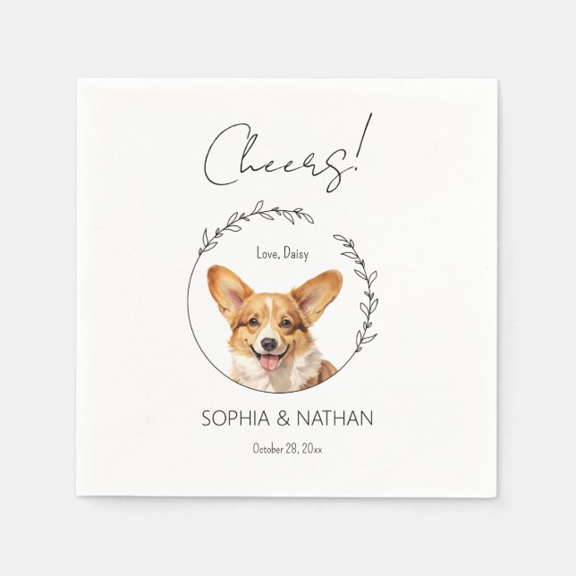 Serviette En Papier Corgi Chien Mariage simple Cocktail Napkins (Devant)