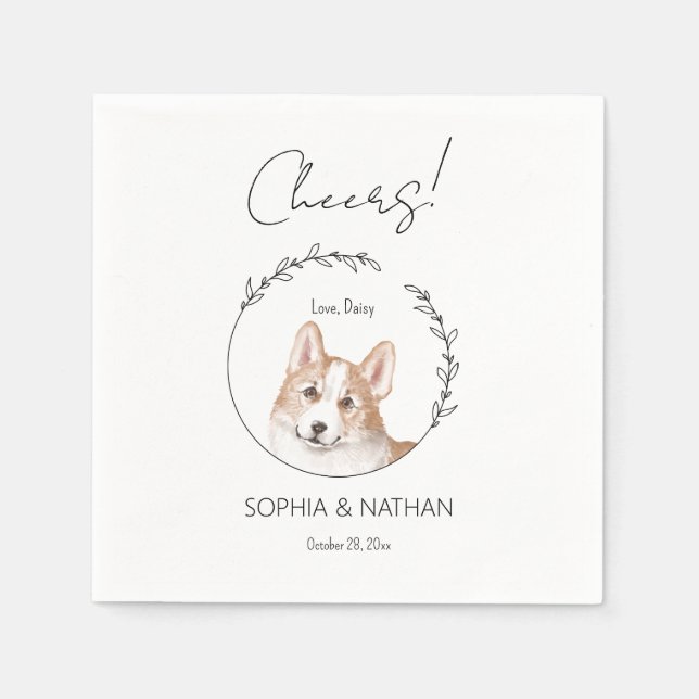 Serviette En Papier Corgi Chien Mariage simple Cocktail Napkins (Devant)