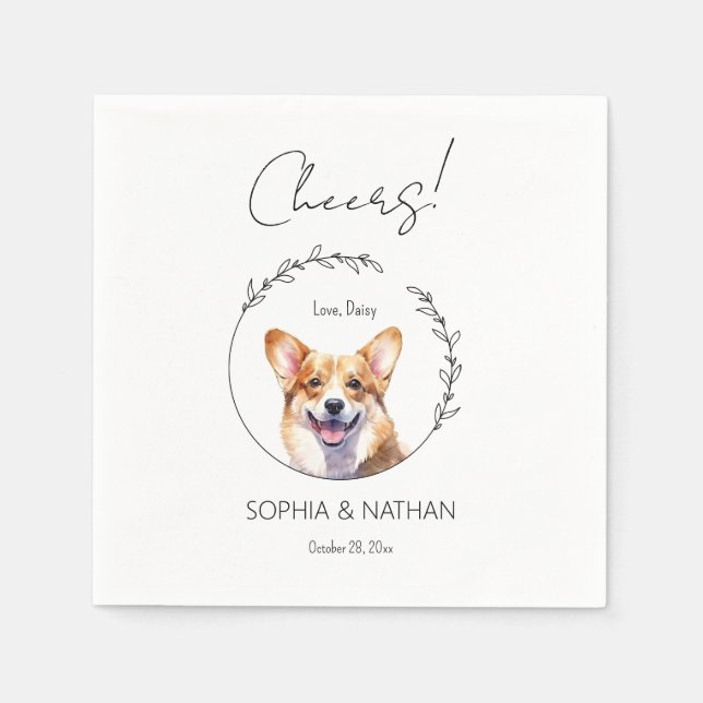 Serviette En Papier Corgi Chien Mariage simple Cocktail Napkins (Devant)
