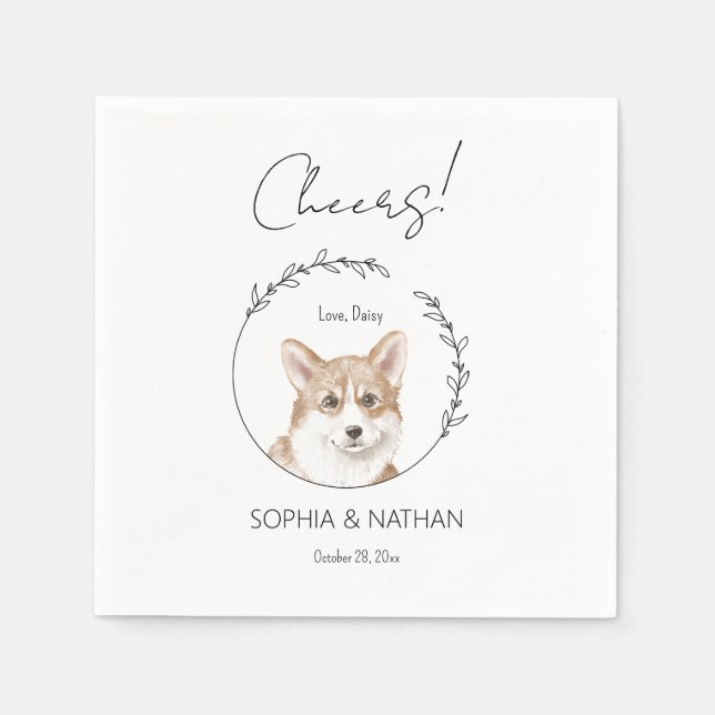 Serviette En Papier Corgi Chien Mariage simple Cocktail Napkins (Devant)