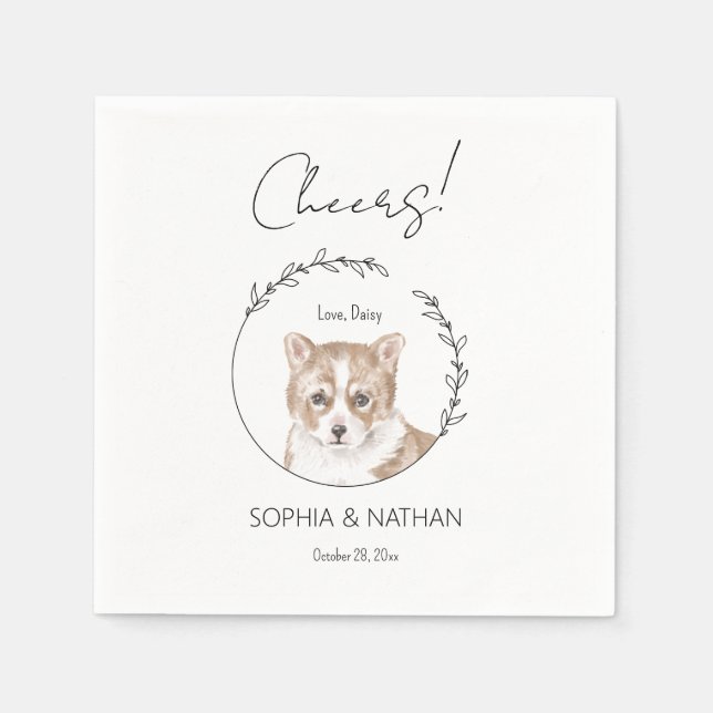 Serviette En Papier Corgi Chien Mariage simple Cocktail Napkins (Devant)