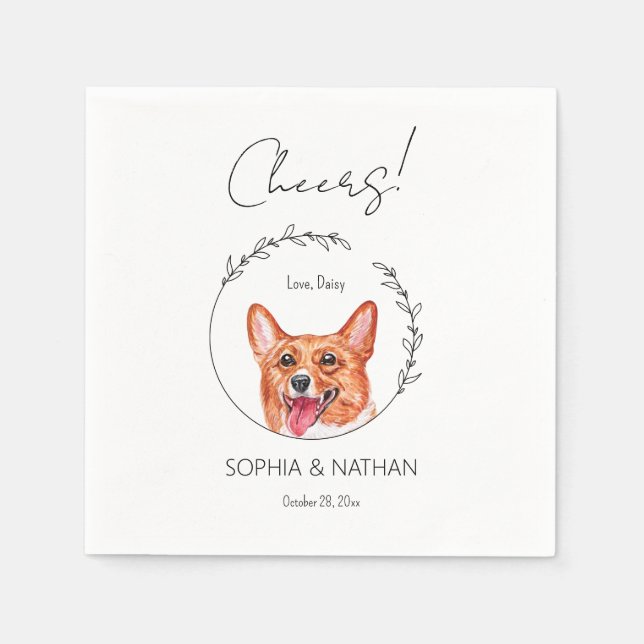 Serviette En Papier Corgi Chien Mariage simple Cocktail Napkins (Devant)