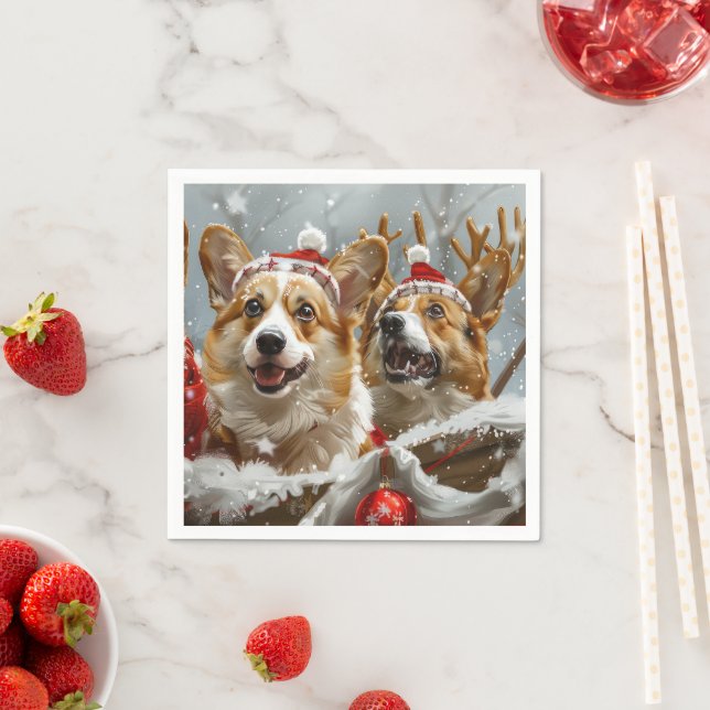 Serviette En Papier Corgi Chien Noël Festif (En situation)