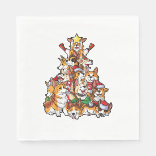 Serviette En Papier Corgi Christmas Tree Chien Père Noël Joyeux Corgma