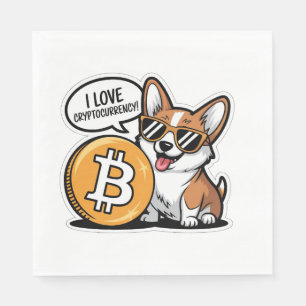 Serviette En Papier Corgi Cool Aime la Cryptomonnaie